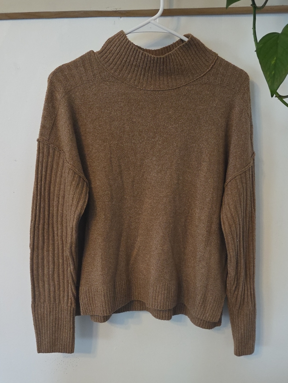 SO Brown Mock Neck Rib Sleeve Sweater